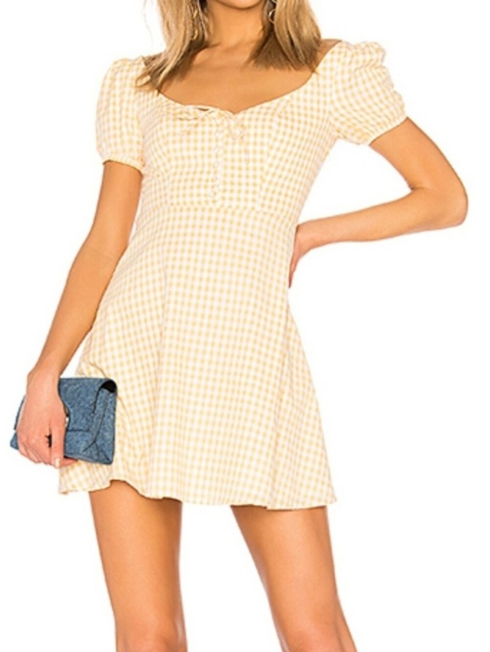 LPA Yellow Gingham Puff Sleeve Mini (XXS)